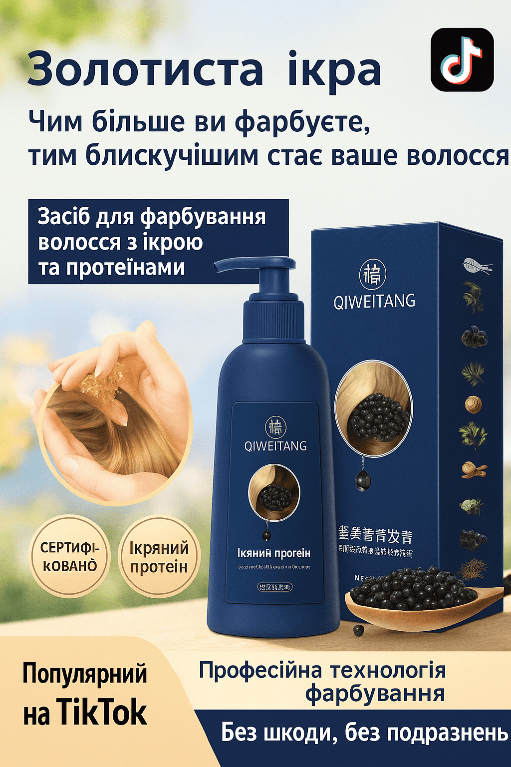 ФАРБА ДЛЯ ВОЛЛОСЯ НА ОСНОВІ РОСЛИННИХ ПРОТЕЇНІВ КАВʼЯРУ